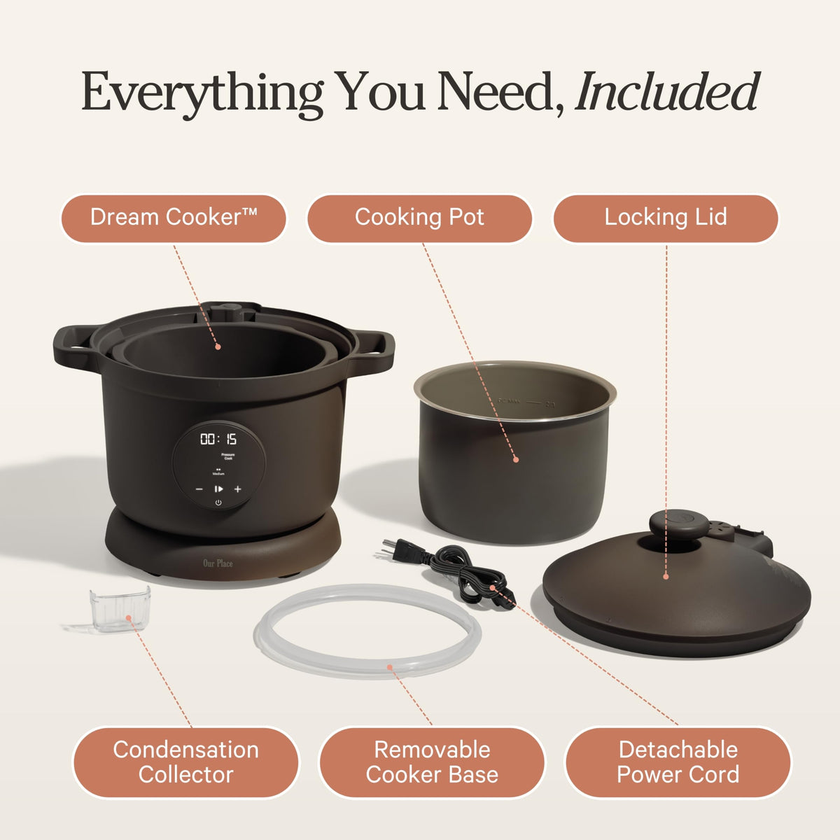 Our Place Dream Cooker 6-quart capacity handles family meals and batch cooking.
