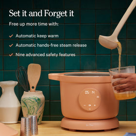 Our Place Dream Cooker auto steam release enhances safety and hands-free operation.