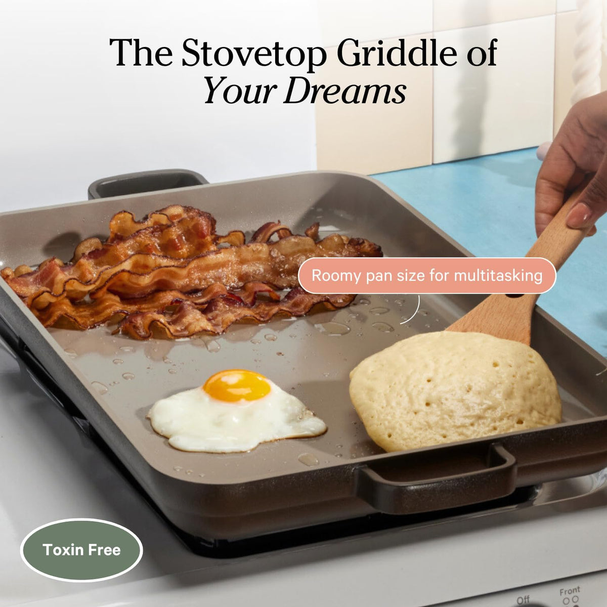 Our Place Griddle Pan capacity is 5 qt, ideal for entertaining.