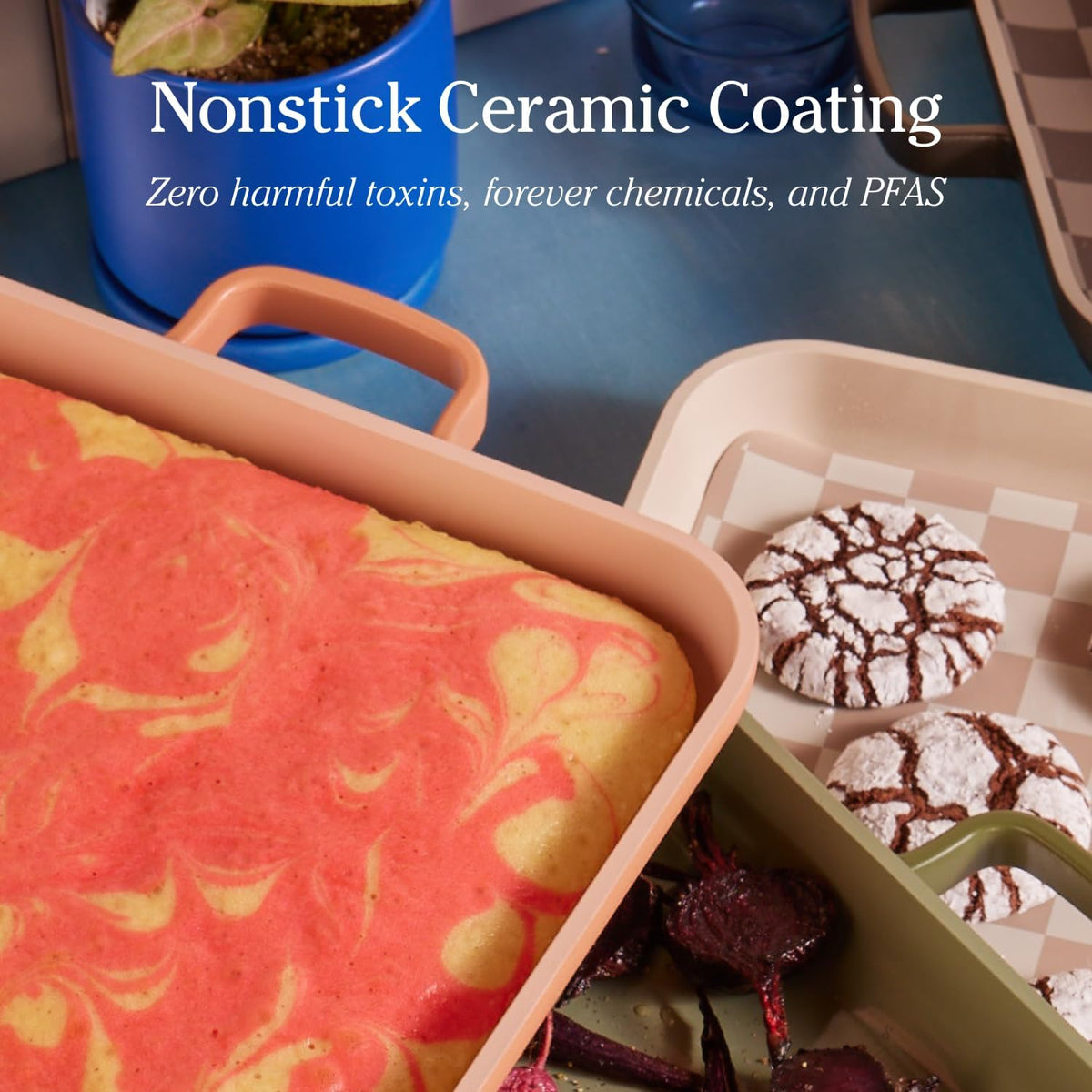 Our Place Griddle Pan ceramic nonstick coating delivers easy release and cleanup.