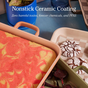 Our Place Griddle Pan ceramic nonstick coating delivers easy release and cleanup.