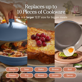 Our Place Large Always Pan beechwood spatula for easy serving and flipping