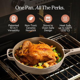 Our Place Large Always Pan handle provides a comfortable grip for safe flipping.