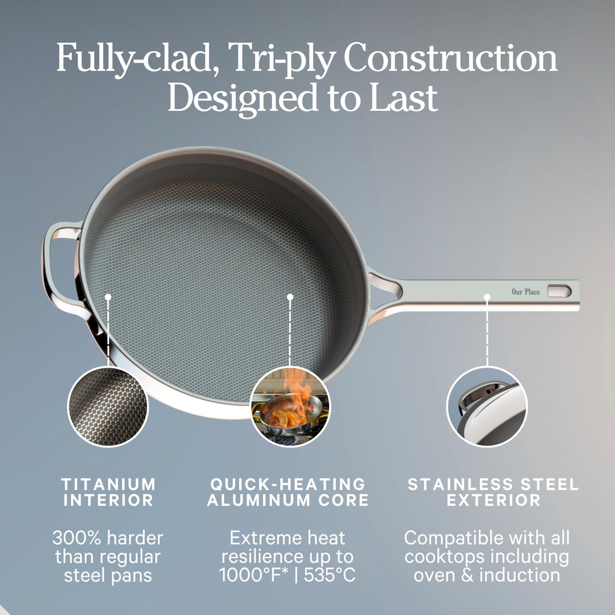 Our Place Titanium Always Pan Pro oven-ready transition demonstrates stovetop-to-oven versatility.