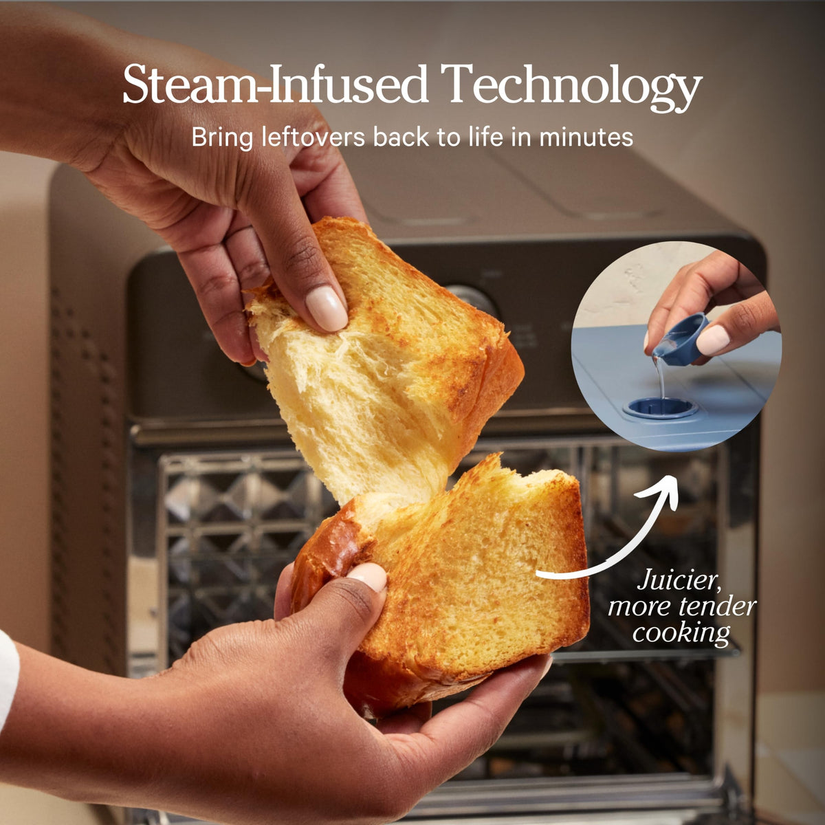 Included bake pan, air fryer basket, wire rack, and crumb tray for versatile cooking.