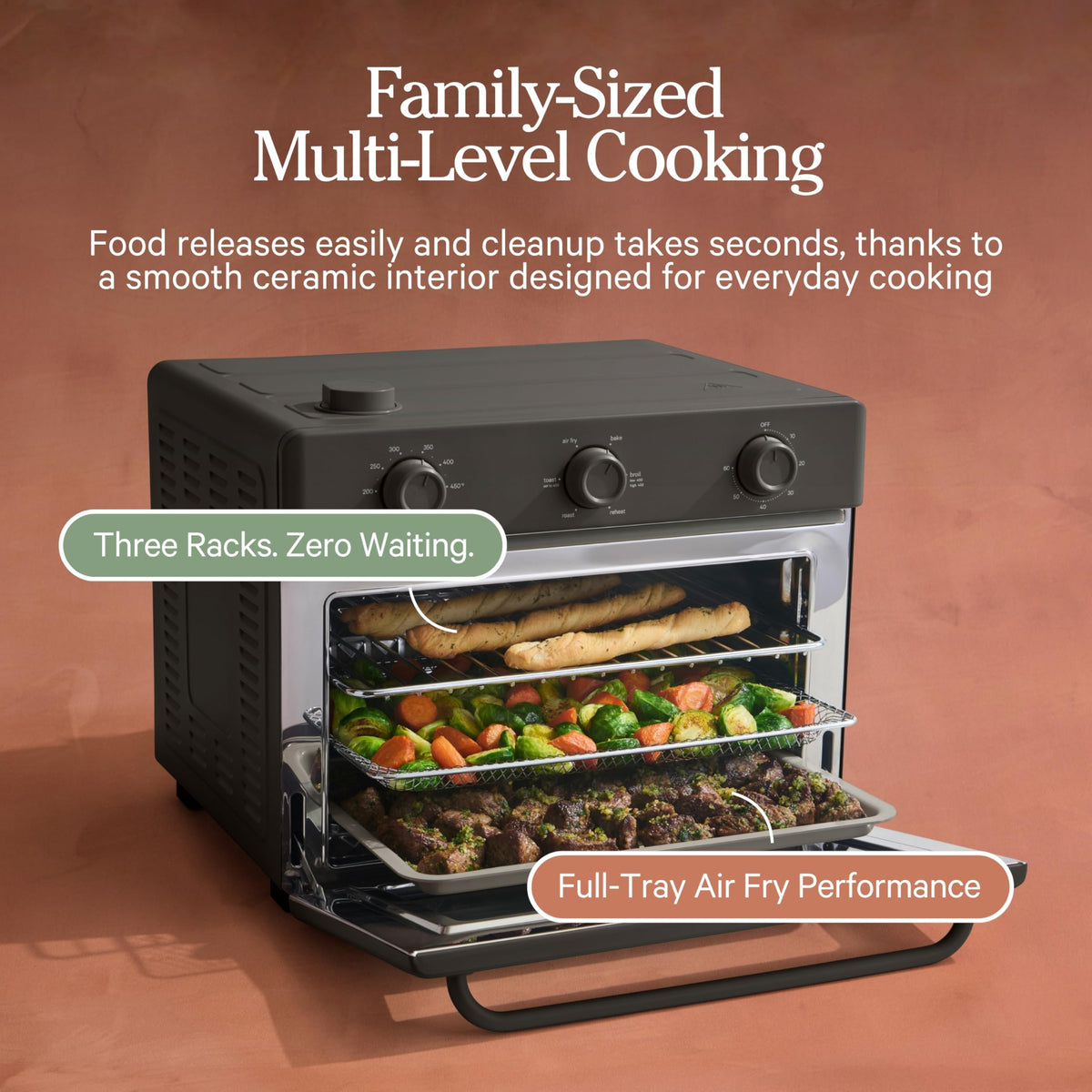 Steam infusion technology in Our Place oven refreshes bread and leftovers gently.