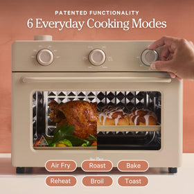 Steam infusion feature on Our Place Large Wonder Oven enhancing moisture in foods.