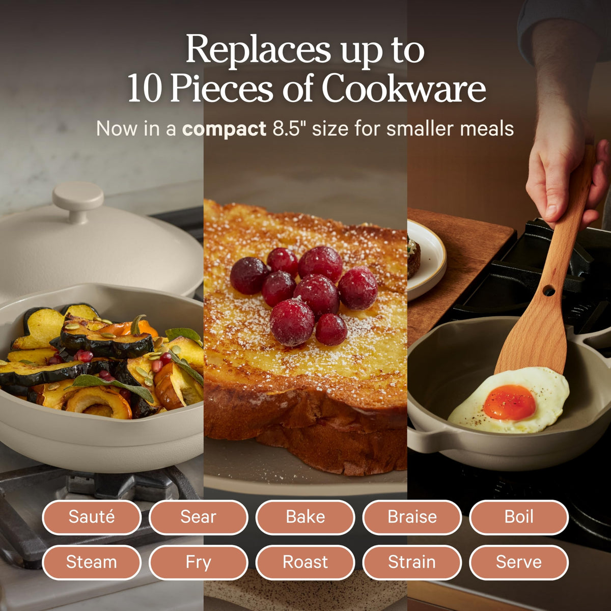 Our Place Mini Always Pan beechwood spatula nest keeps tools organized and within reach.