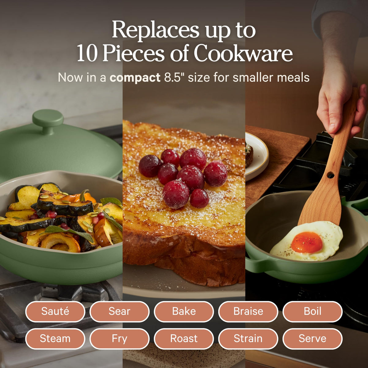 Our Place Mini Always Pan with nesting beechwood spatula.