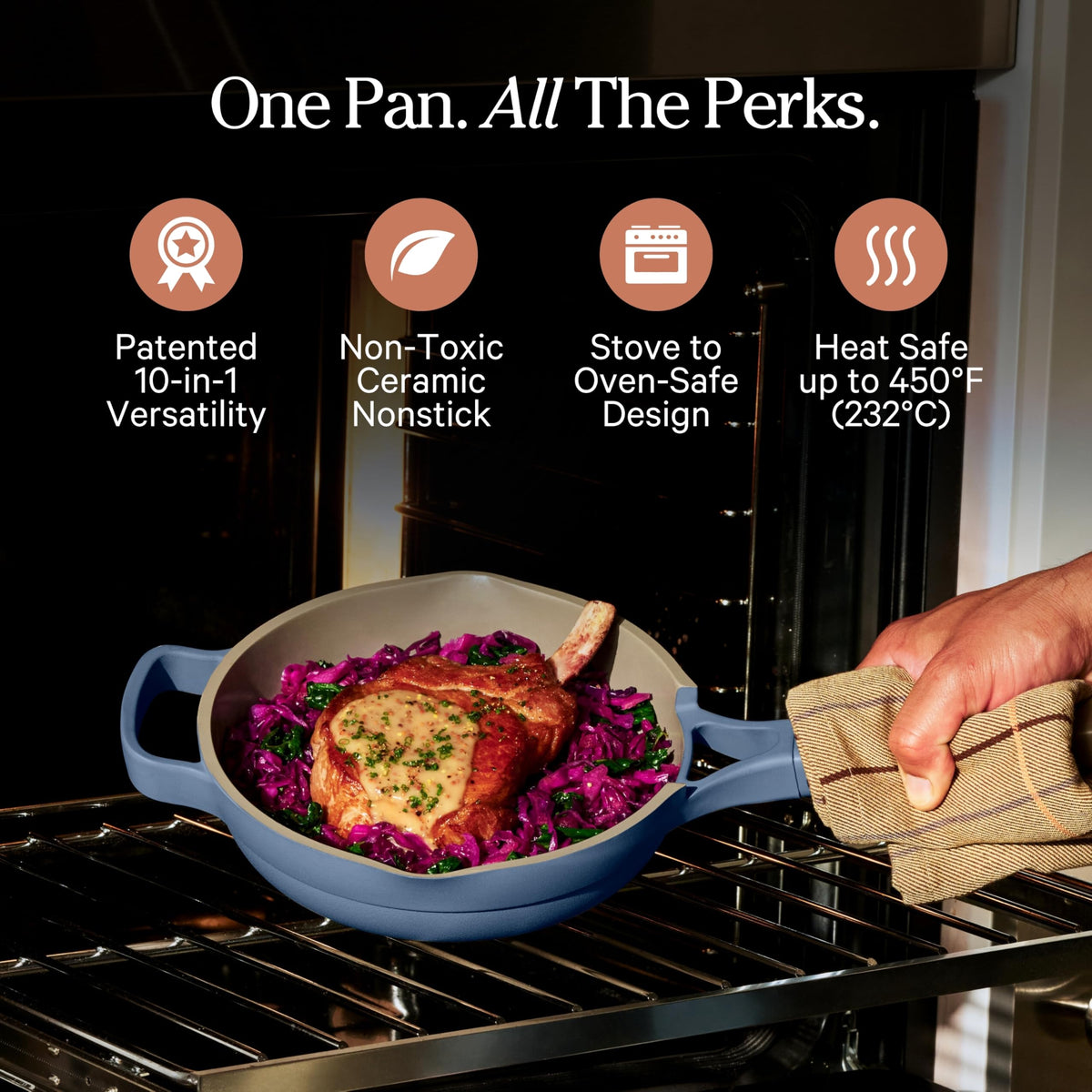 Modular lid shown with the Our Place pan for moisture control