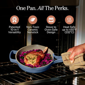 Modular lid shown with the Our Place pan for moisture control
