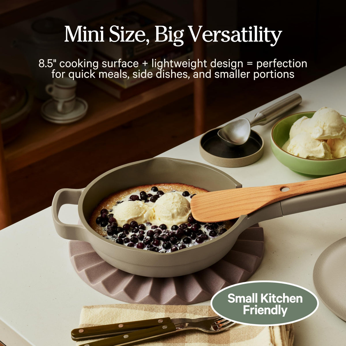 Our Place Mini Always Pan oven-safe up to 450 degrees for versatile finishing.