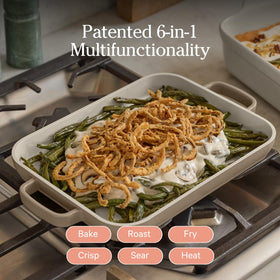 Our Place Mini Griddle Pan even heat with warp-resistant aluminum for consistent cooking.
