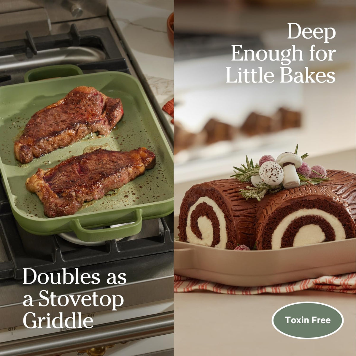 Our Place Mini Griddle Pan 2 qt capacity ideal for pancakes and veggies.