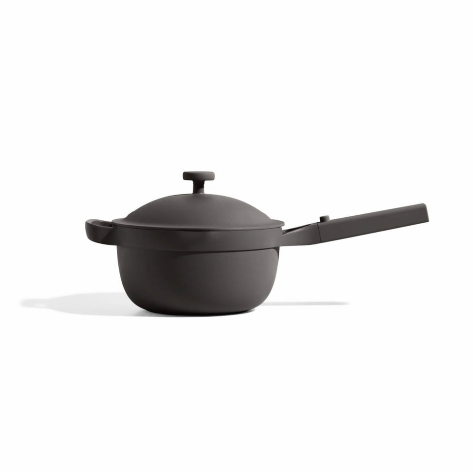 Our Place Mini Perfect Pot with lid on shows easy simmering and space-saving design.