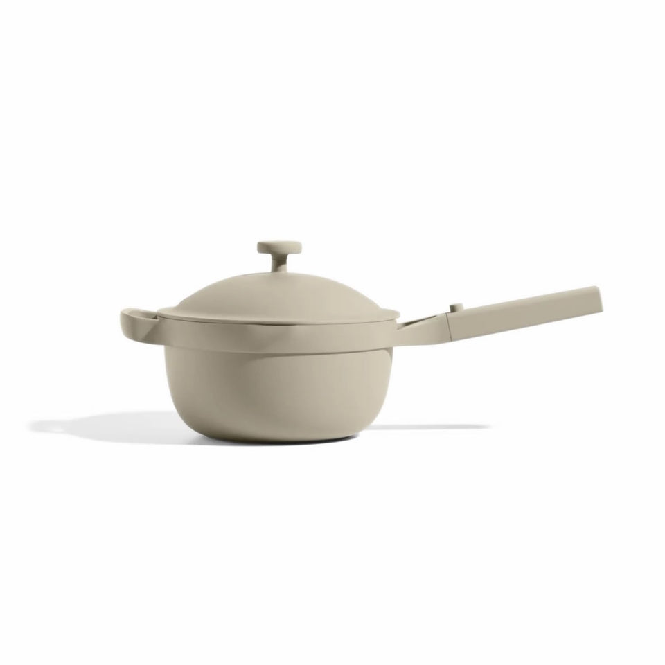 Our Place Mini Perfect Pot with lid and built-in strainer for easy draining