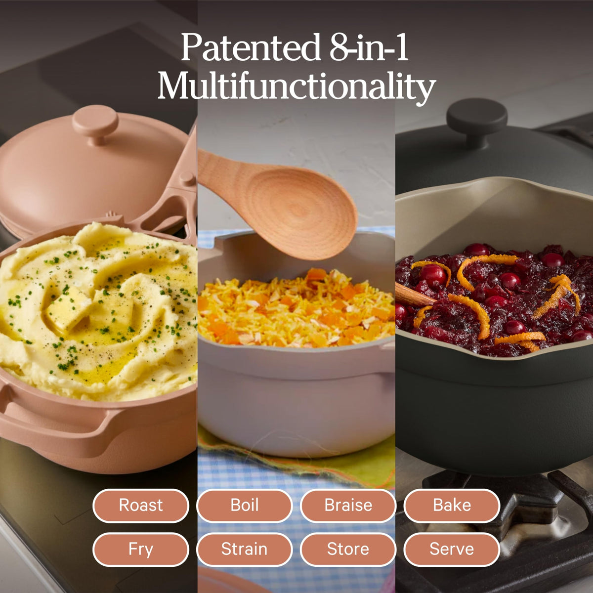 Our Place Mini Perfect Pot on a stovetop transitioning to oven use