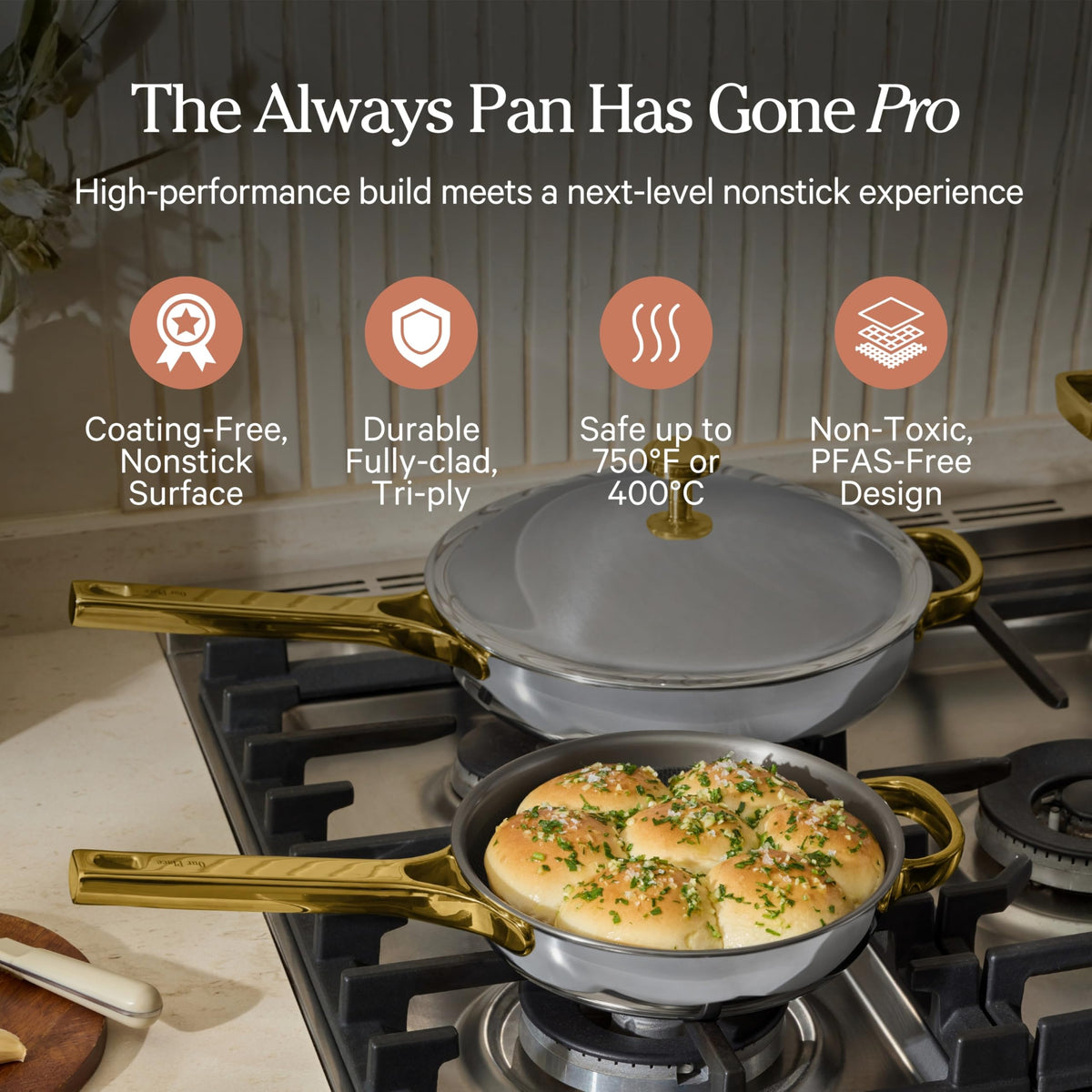 Our Place Mini Titanium Always Pan Pro 8.5-inch diameter ideal for compact kitchens.