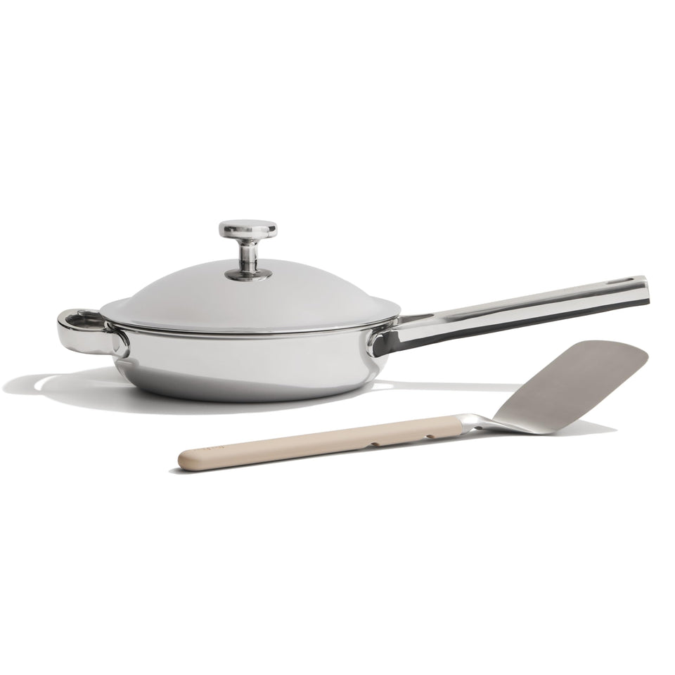 Our Place Mini Titanium Always Pan Pro front view shows space-saving design for small kitchens