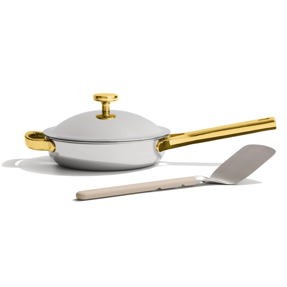 Our Place Mini Titanium Always Pan Pro interior showcases coating-free safety and durability.