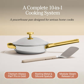 Our Place Mini Titanium Always Pan Pro supports induction cooking and oven use up to 750°F.