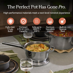Our Place Mini Titanium Perfect Pot Pro interior no-coating surface for easy release.