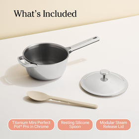 Our Place Mini Titanium Perfect Pot Pro used as small sauce pot for grains.