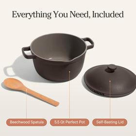 Our Place Perfect Pot easy-clean ceramic surface simplifies cleanup.