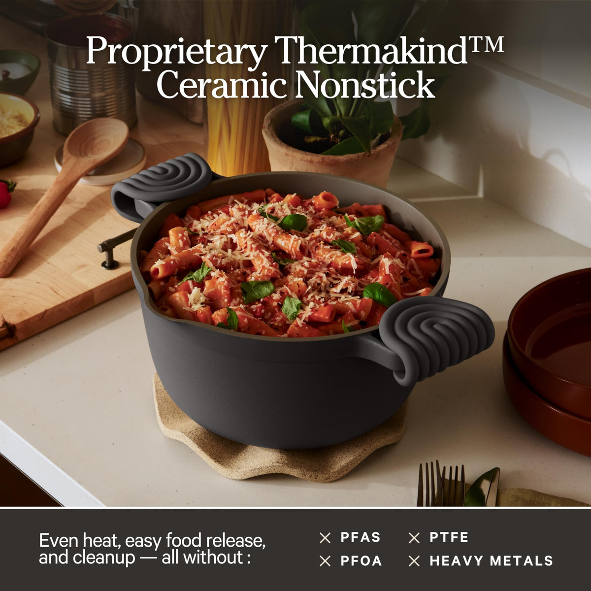 Our Place Perfect Pot lightweight design for easy handling and serving.