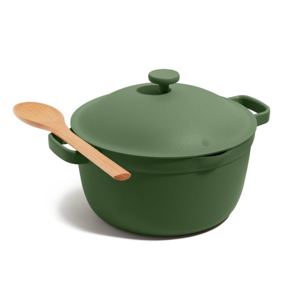 Our Place Perfect Pot Sage with lid on for versatile one-pot cooking