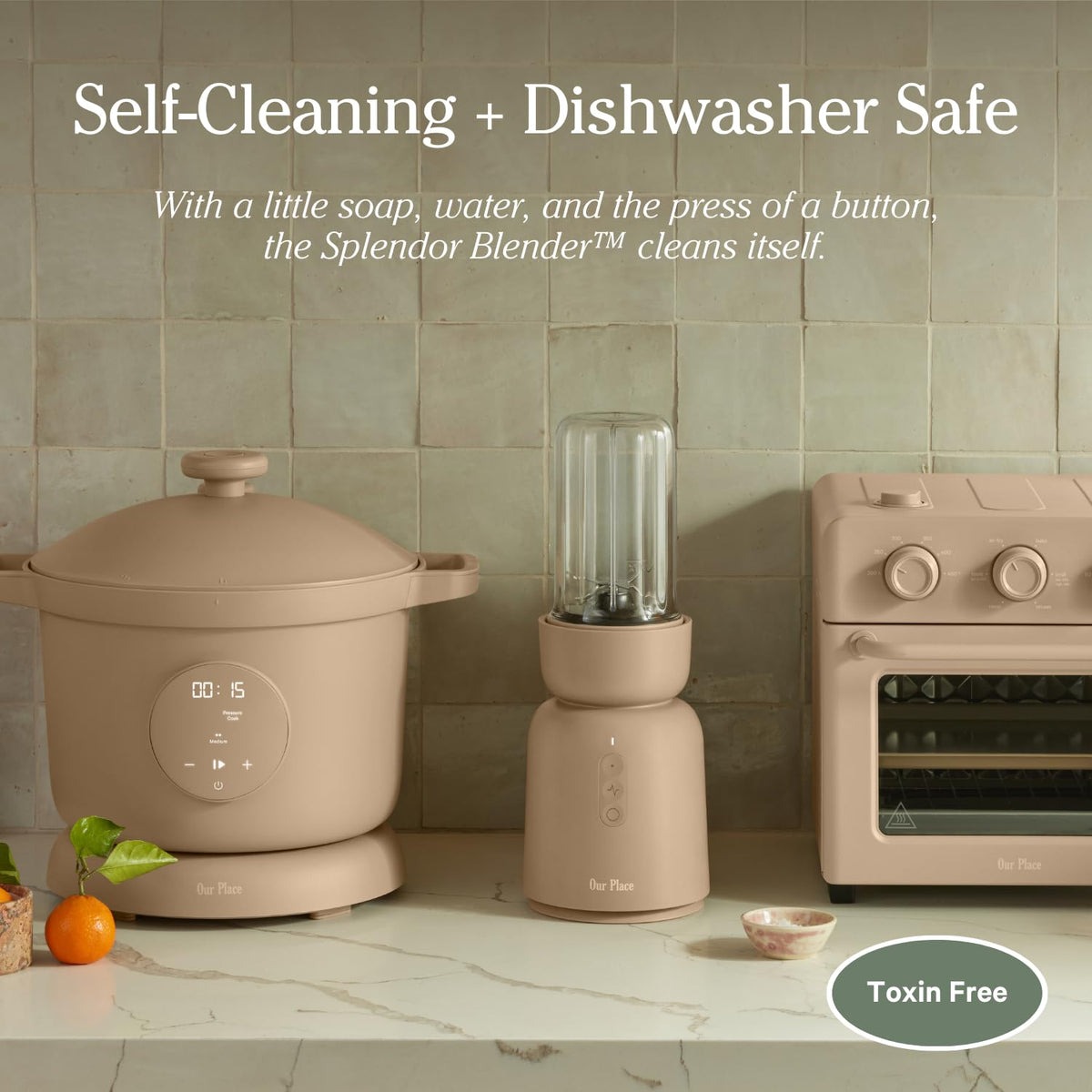 Our Place Splendor Blender toxin-free design uses PFAS-free materials for safe daily use