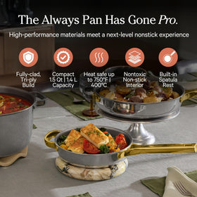 Inside view of Our Place Pan Pro highlighting titanium interior durability for daily cooking.