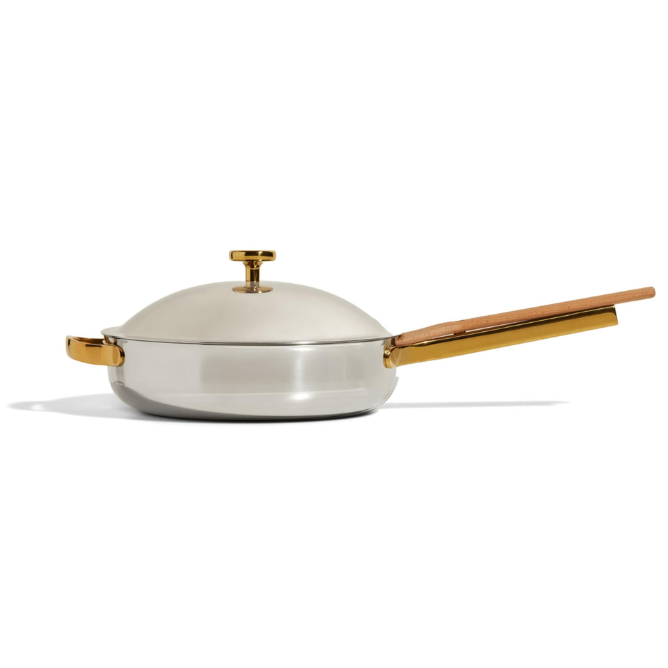 Our Place Titanium Always Pan Pro top view showing even heat distribution for versatile meals.