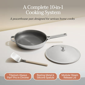 Our Place Titanium Always Pan Pro even-heat distribution supports searing and finishing.