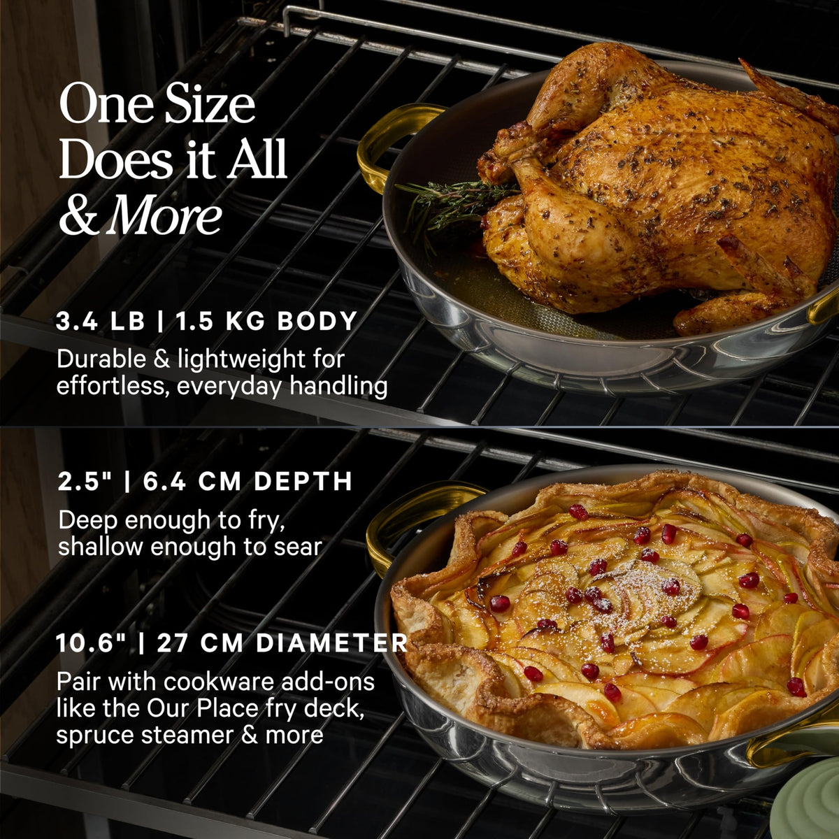 Gold finish of the Our Place Titanium Always Pan Pro adds premium kitchen style.