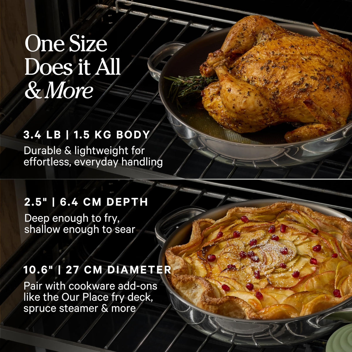 Our Place Titanium Always Pan Pro metal-utensil safe design handles daily meals.