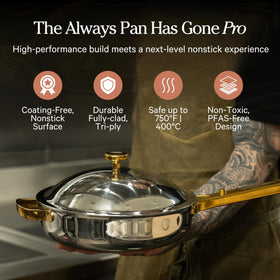 Close-up of the tri-ply construction on Our Place Titanium Always Pan Pro.