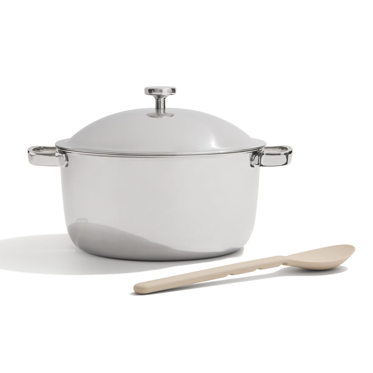 Our Place Titanium Perfect Pot Pro with lid shows a sturdy stock pot for stove-to-oven use.