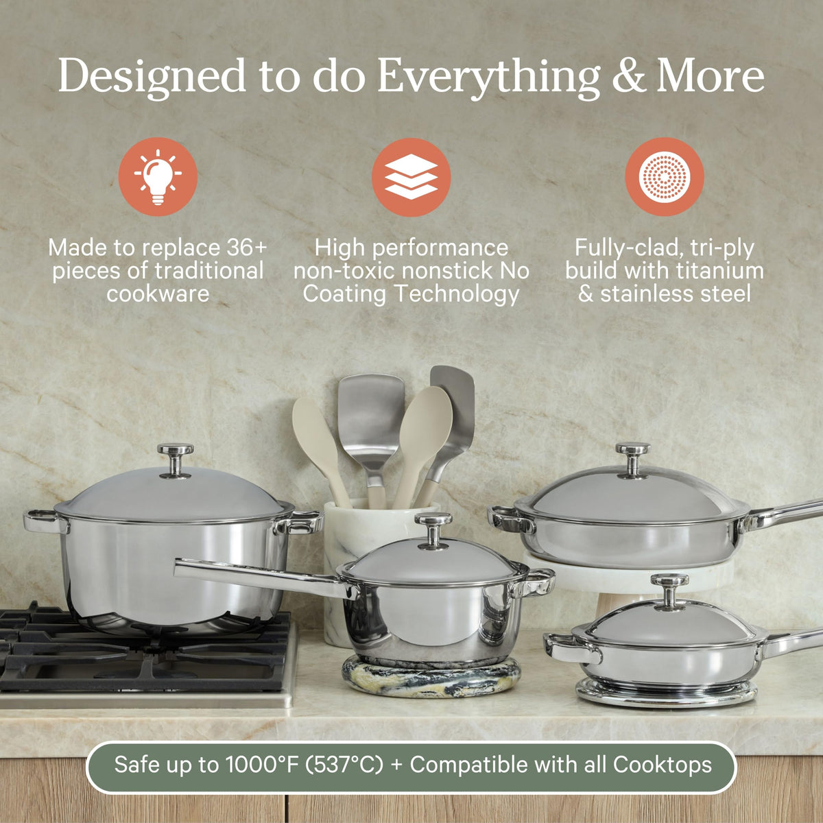 Our Place Titanium Pro no-coating interior demonstrates smooth release and PFAS-free performance.