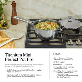 Our Place Titanium Pro oven-safe up to 1000°F, ready for high-heat finishing.