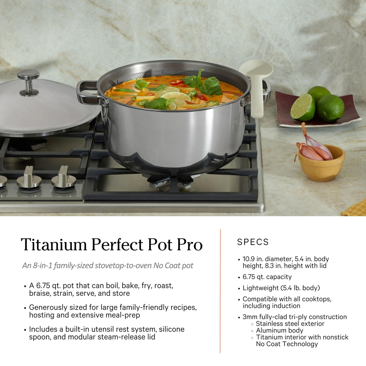 Our Place Titanium Pro pots for soups and sauces show versatile multitasking in a compact form.
