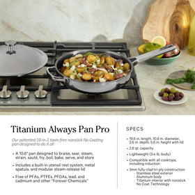 Our Place Titanium Pro tri-ply construction blends stainless steel, aluminum core, and titanium interior for even heat.