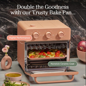 Our Place Wonder Oven Bake Pan and Air Fryer Basket built to handle up to 450°F for versatile cooking.