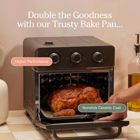 Our Place Wonder Oven ceramic nonstick coating facilitates easy food release.