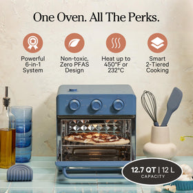 Our Place Wonder Oven interior shows two levels for 2–4 servings.