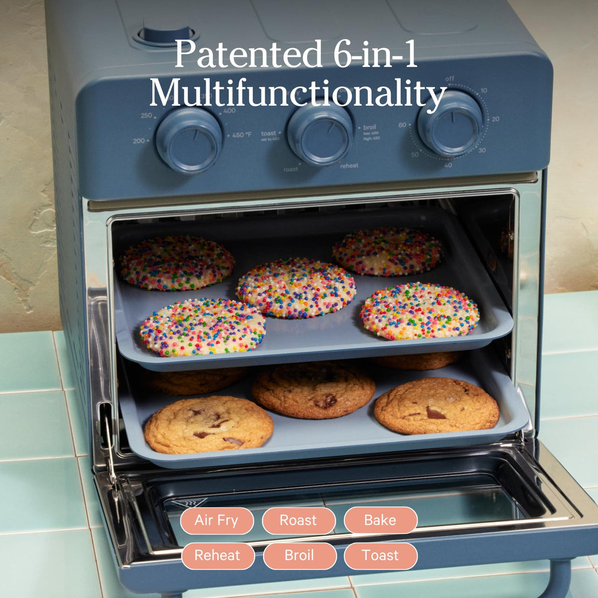 Our Place Wonder Oven accessories are oven safe up to 450°F for versatility.