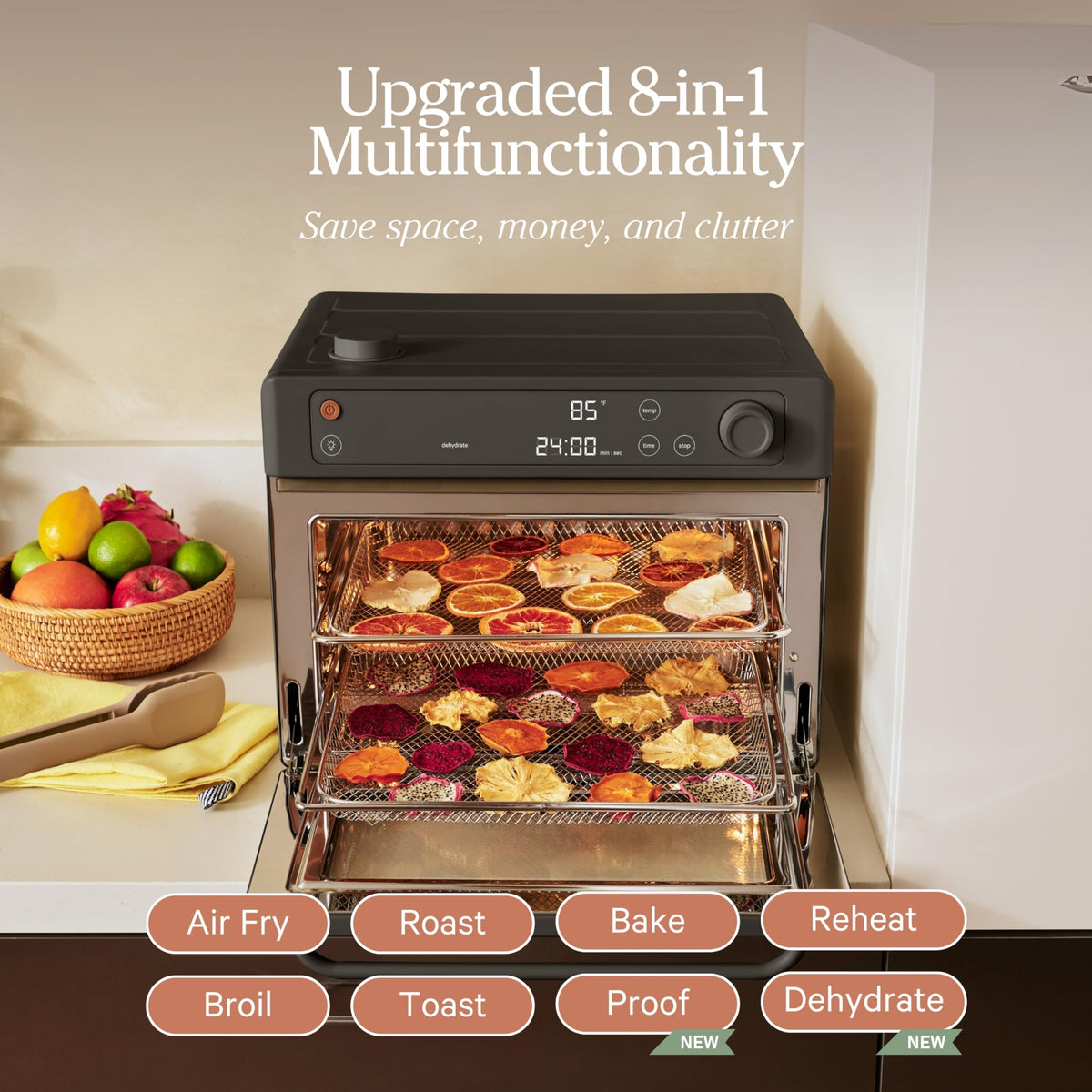 Our Place Wonder Oven Pro premium accessories include bake tray, air fry basket, and rack