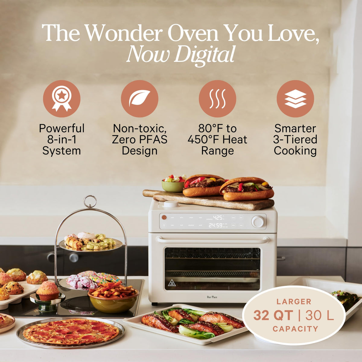 Our Place Wonder Oven Pro digital touchscreen panel for precise control.