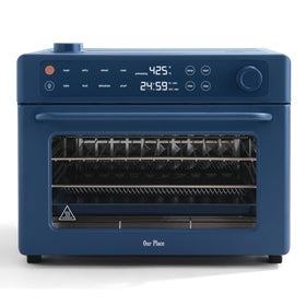 Our Place Wonder Oven Pro front view with blue salt finish and intuitive touchscreen control.