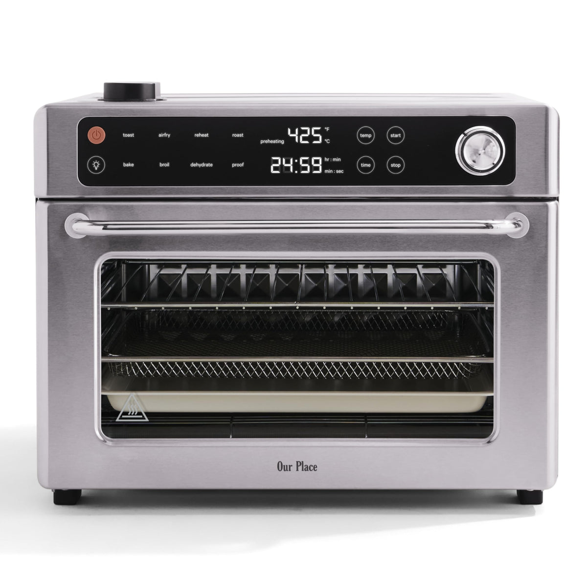 Our Place Wonder Oven Pro front view showcases compact stainless design for versatile countertops cooking